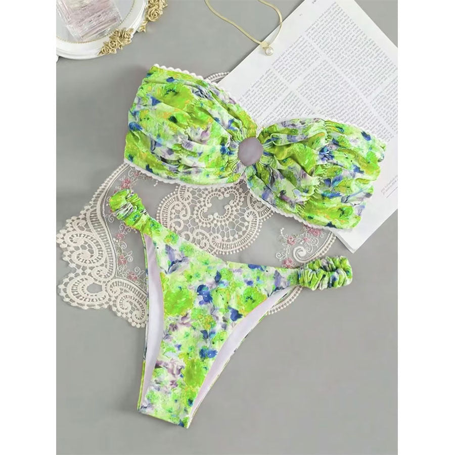 Tube Top Bikini Swimsuit Female Sexy Floral Hot Spring Resort Split Swimsuit Swimming Mod Floral Bandeau Bikini Swimsuit