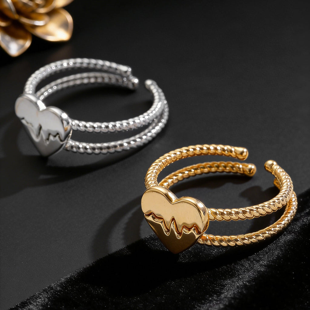 Niche Couple Matching Rings Fashion 14K Gold Plated Copper Heart Band for Women