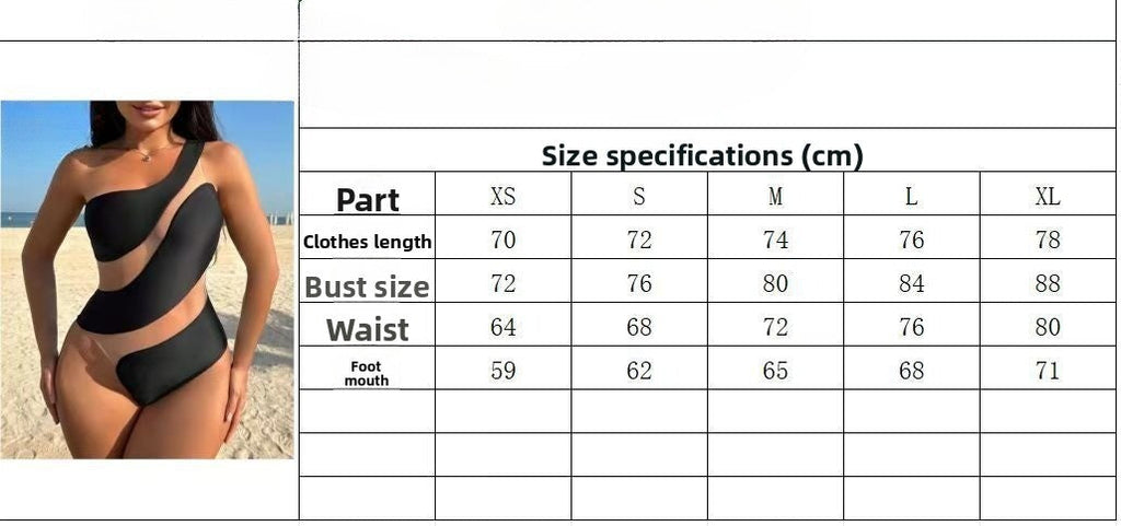Sexy Tight Mesh Stitching Hollow Shoulder One-piece Women's Swimsuit Bikini