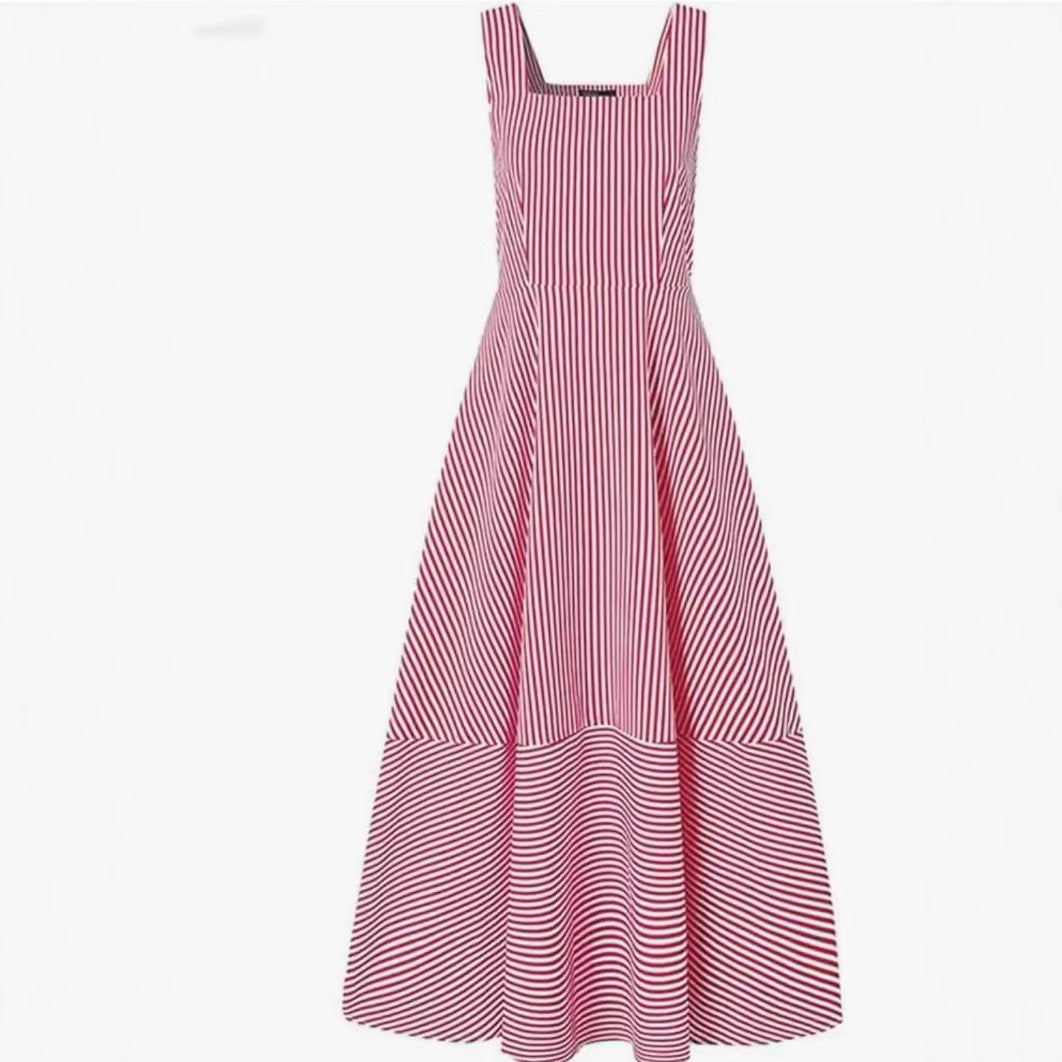 Summer Fashion Striped Tank Dress – Flared Tie-Waist Midi