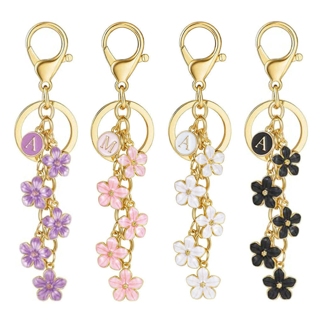 Initial Keychain Flower Charms for Key Cute Letter Keyring Bag Charm 26 Letter Flower Cherry Blossom Daisy Keychain