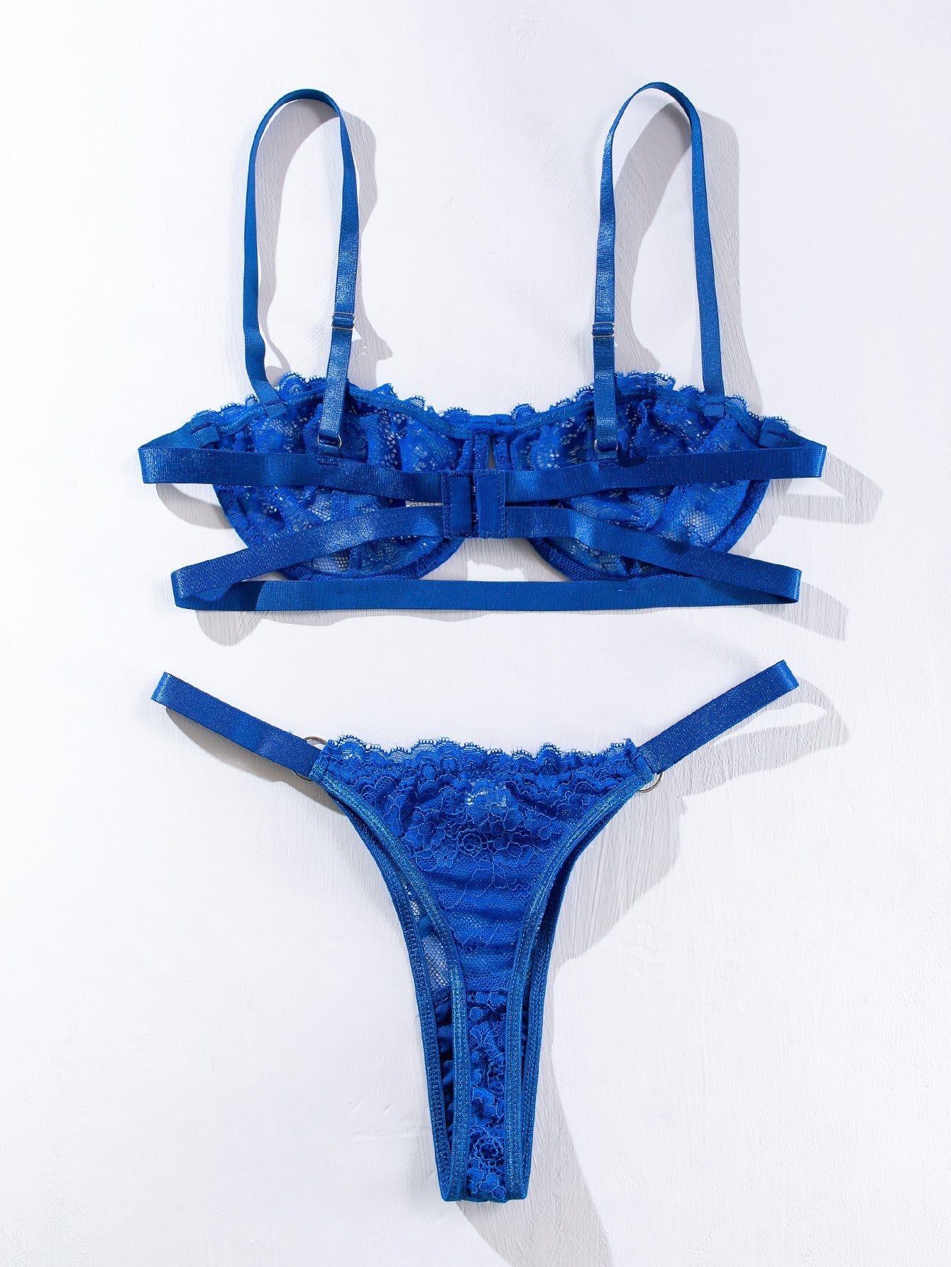 INS Internet Celebrity Lace Embroidery Mesh See through Sexy Lingerie 2 piece Set