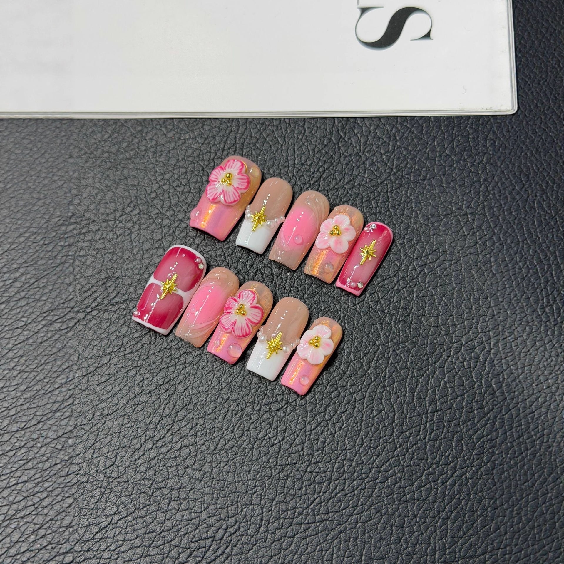 Press on Nails Pure Naked Pink Hand Painted French 3D Carving