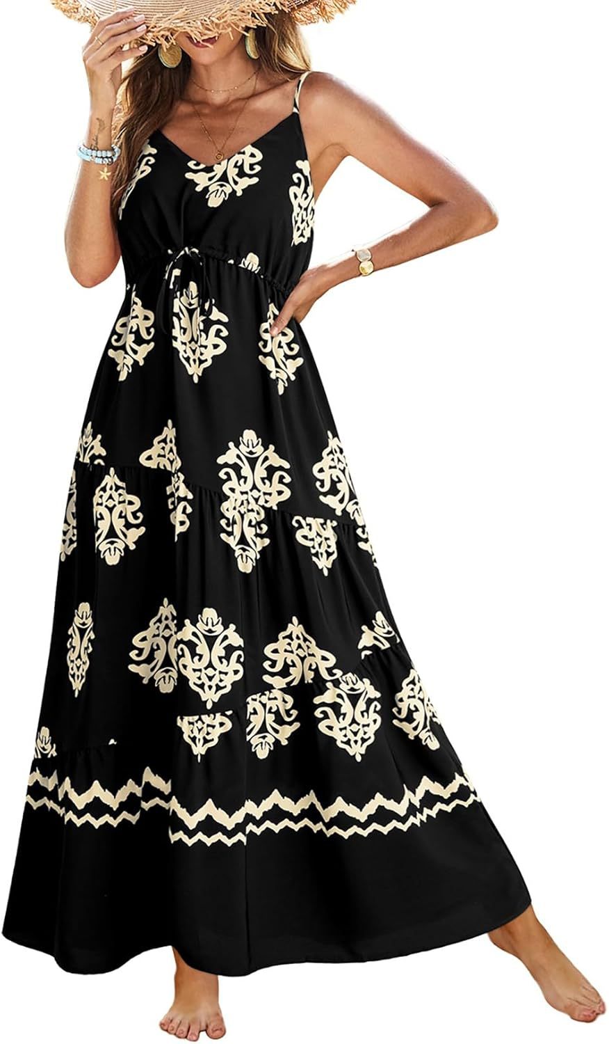 Summer Dress Casual Women's Bohemian Sleeveless Print Long Layered Long Dress Beach Dress