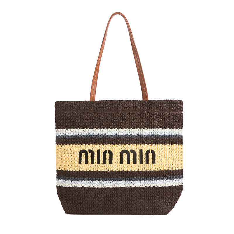 Summer Colorful Stripe Woven Bag – Women’s Handheld Tote, Casual Vacation Shoulder Purse
