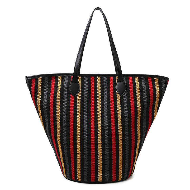 Women’s Winter Canvas Tote – Premium Large Striped Shoulder Bag, Minimalist Custom Wholesale Handbag