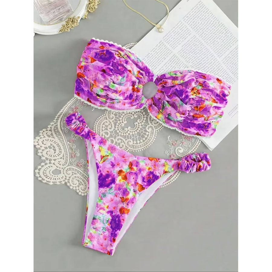 Tube Top Bikini Swimsuit Female Sexy Floral Hot Spring Resort Split Swimsuit Swimming Mod Floral Bandeau Bikini Swimsuit
