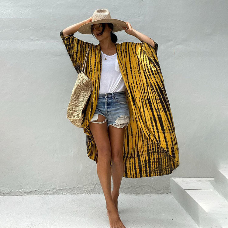 Women¡¯s Rayon Tie-Dye Beach Cover-Up ¨C Vacation Bikini Kimono, Sun Protection Swimsuit Outerwear