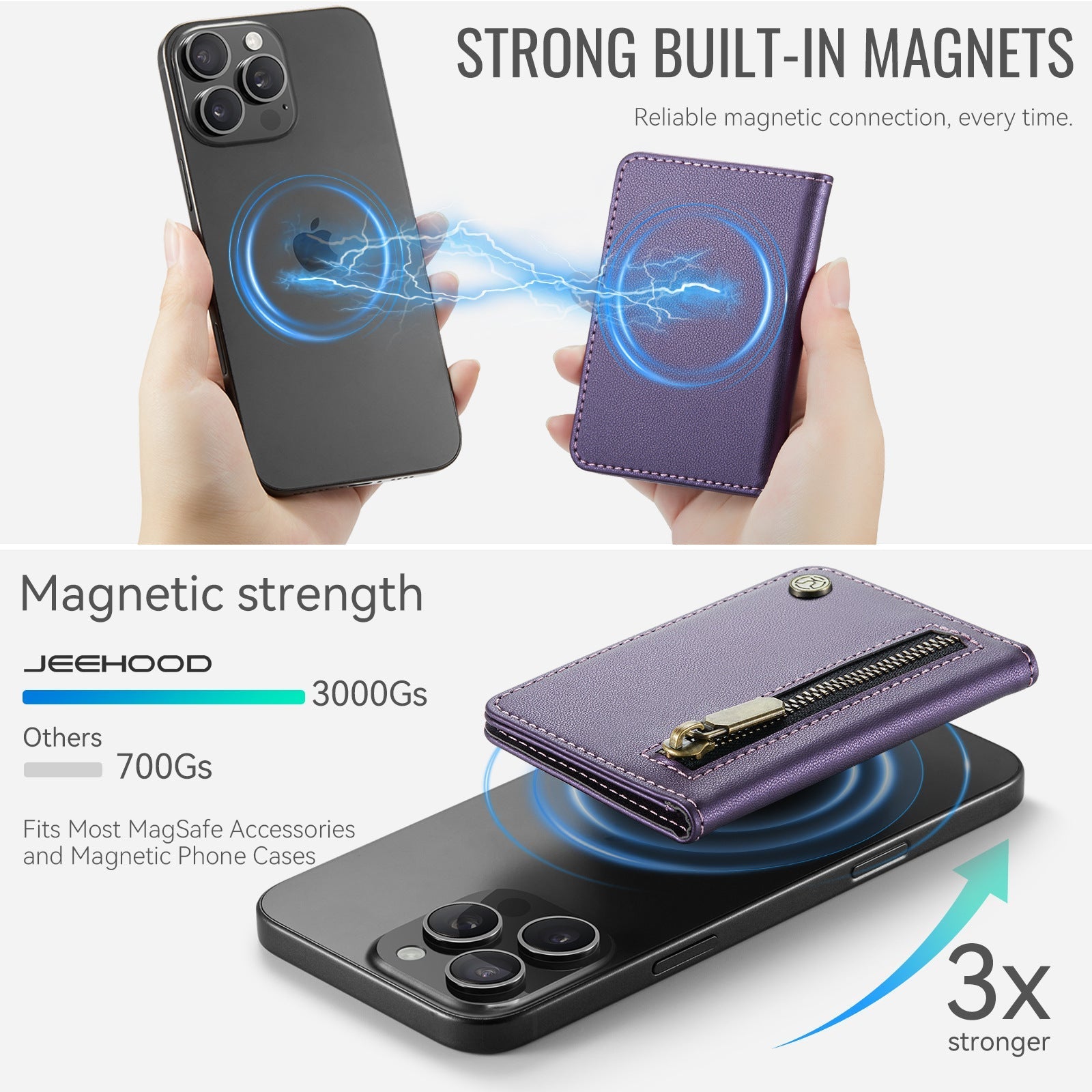 Magsafe ring magnetic card case  for iPhone17 card anti-theft brush 16/15/14/13 zipper change bag Wallet Magnetic Card Holder RFID Blocking, PU Leather Minimalist Phone Wallet Compatible with MagSafe Phones