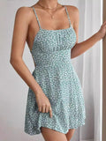 Women's summer dress, fresh and sweet floral lace-up dress, suspender skirt