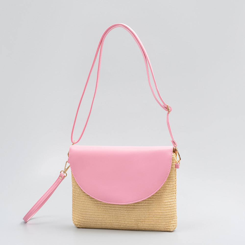 Holiday straw bag, small solid color shoulder bag, small crossbody beach bag, seaside beach bag evening clutch woven bag