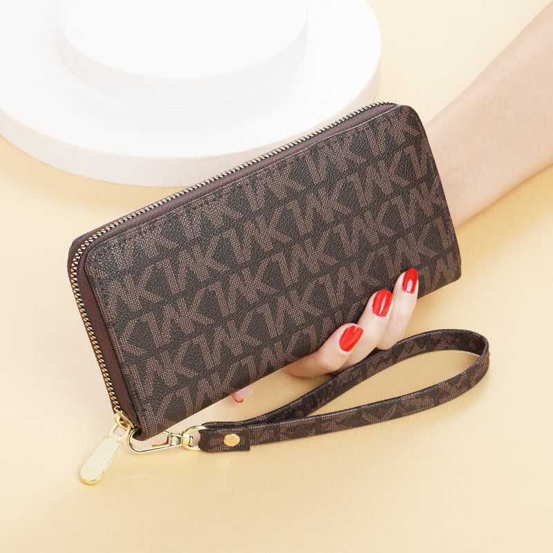 Long Wallet Female Male Key Item Saffiano Continental Zip Around Wallet with Wristlet Strap Clutch Printed Multi-Card Large Capacity Wrist Bag