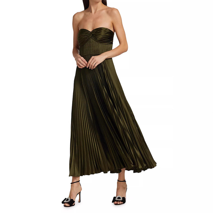 Satin Pleated Tube Dress
