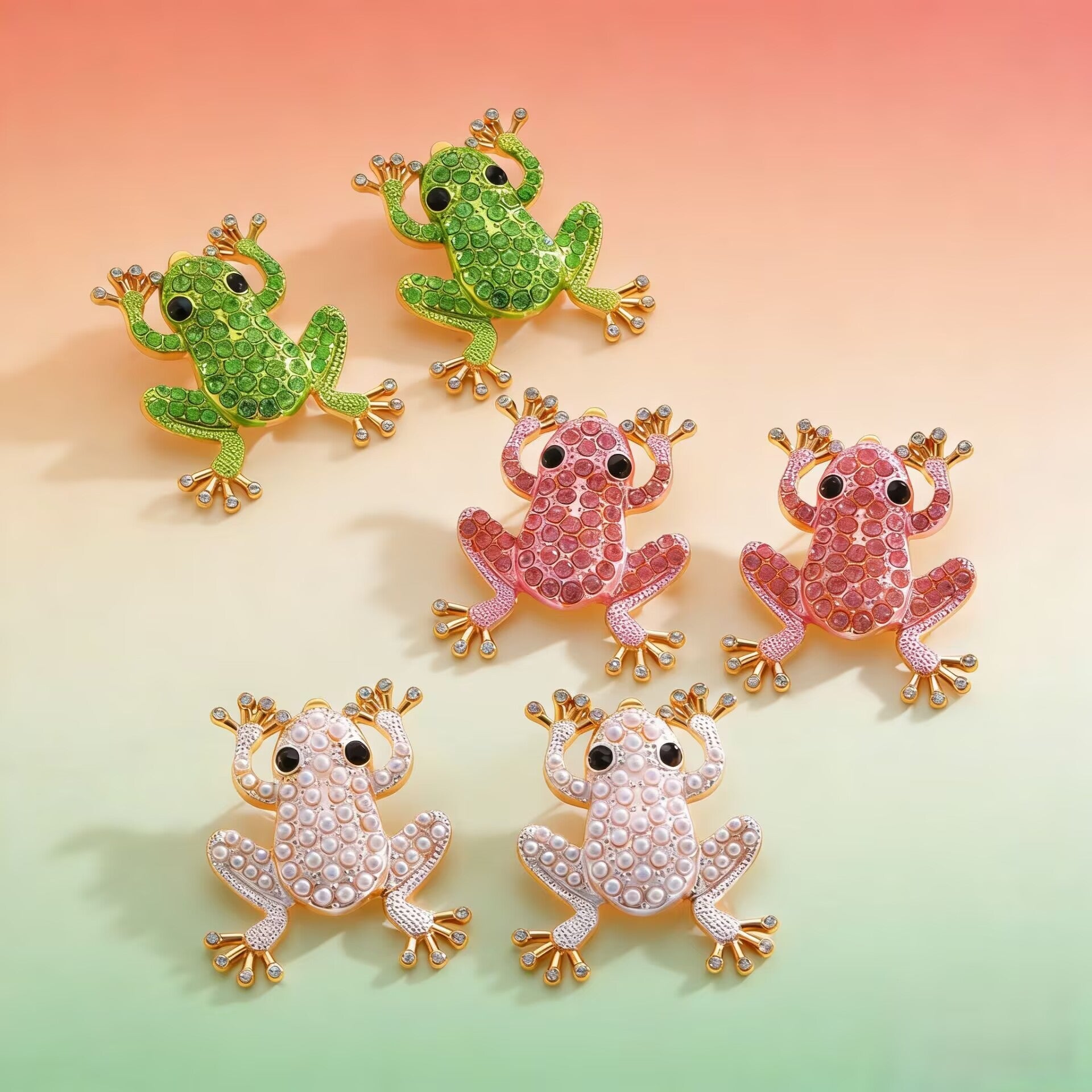 Fashion Creative Alloy Rhinestone Faux Pearl Frog Animal Stud Earrings