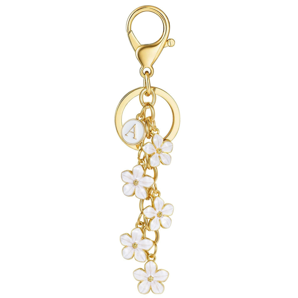 Initial Keychain Flower Charms for Key Cute Letter Keyring Bag Charm 26 Letter Flower Cherry Blossom Daisy Keychain