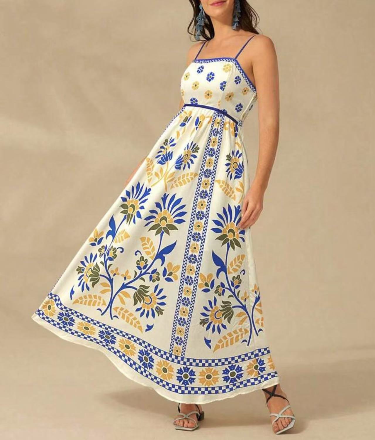 Women's Summer Floral Print Dress - Vacation Style Midi