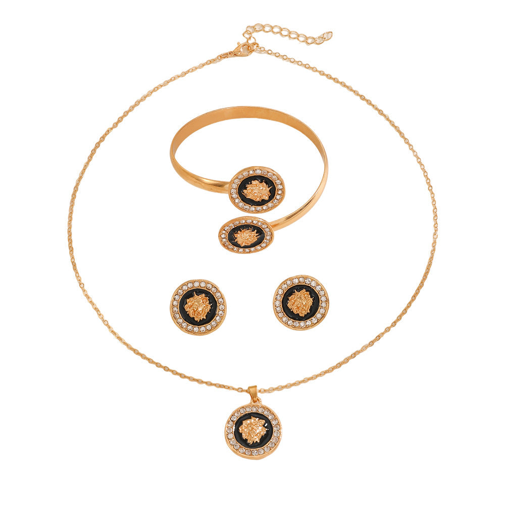 Trendy Lion Head Studs Necklace Ring Set for Women Daily & Party
