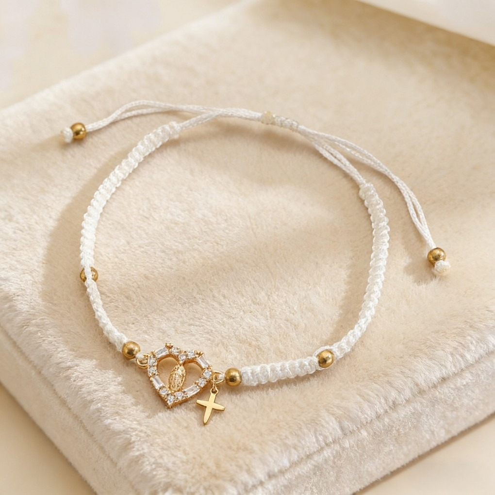 Virgin Mary Braided Bracelet with Cross Pendant