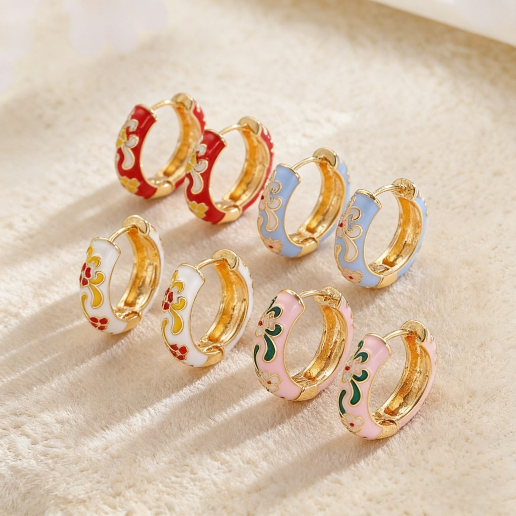Vintage Enamel Flower Petal Ear Cuffs