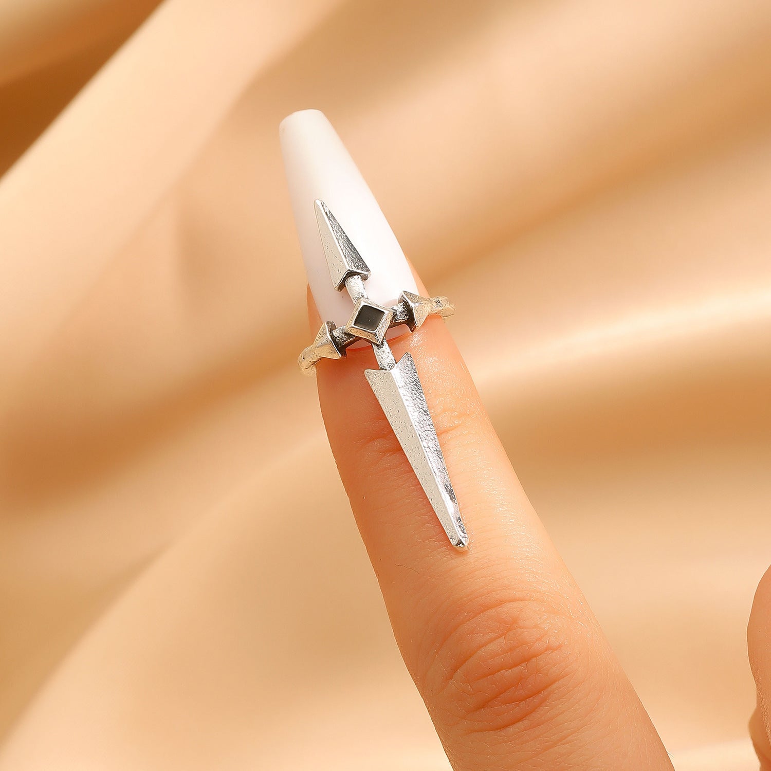 Gothic Dark Silver Sword & Cross Open Ring
