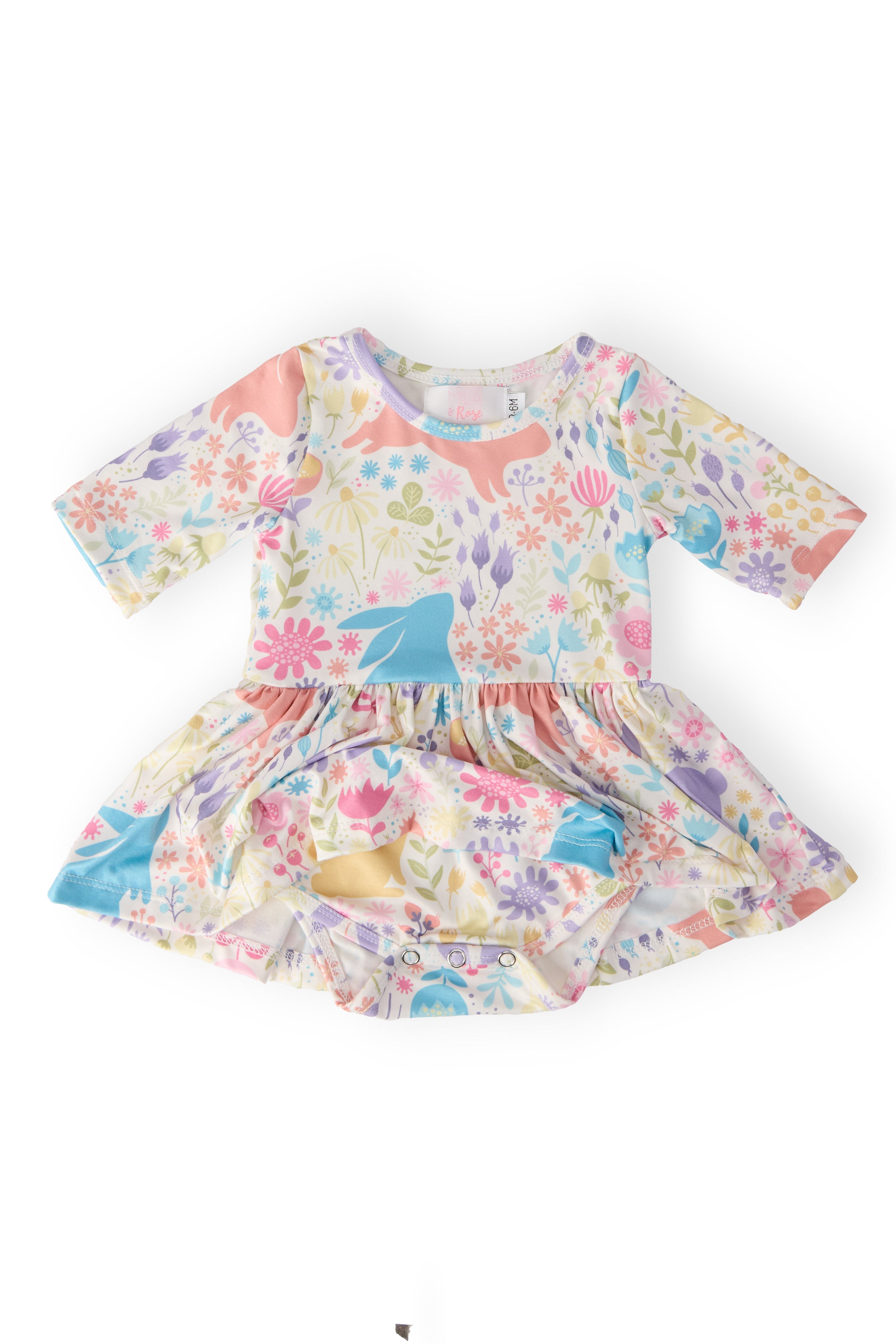 Pastel Floral Bunnies 3/4 Sleeve Twirl Bodysuit
