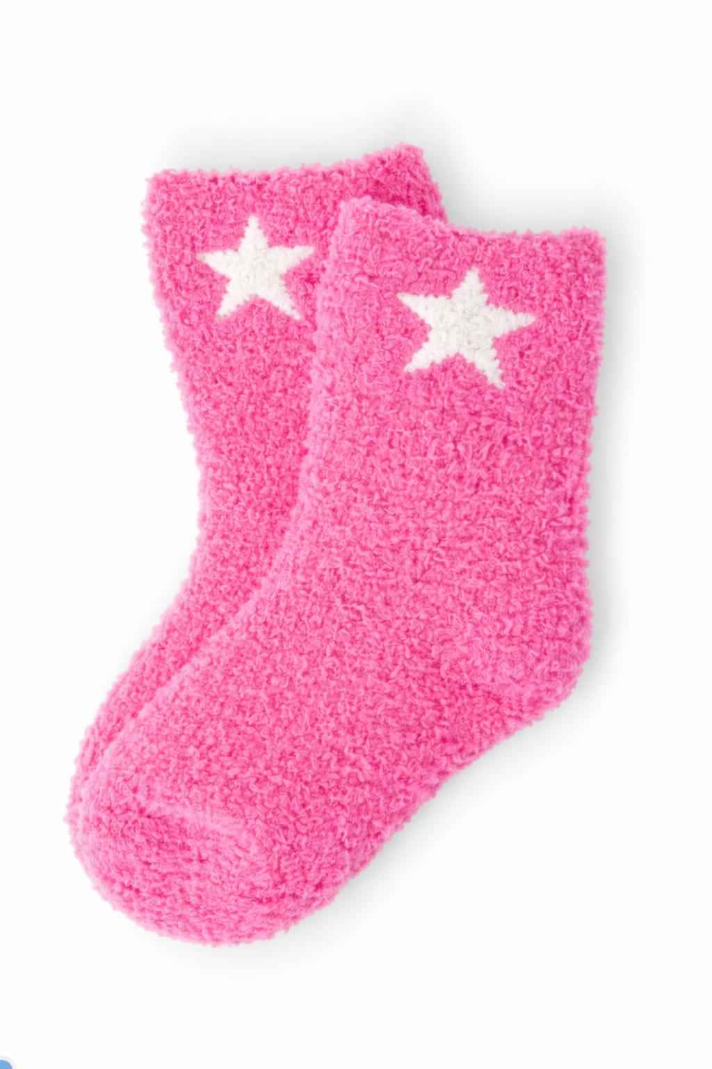 Bright Pink/Coconut Star Cozy Socks