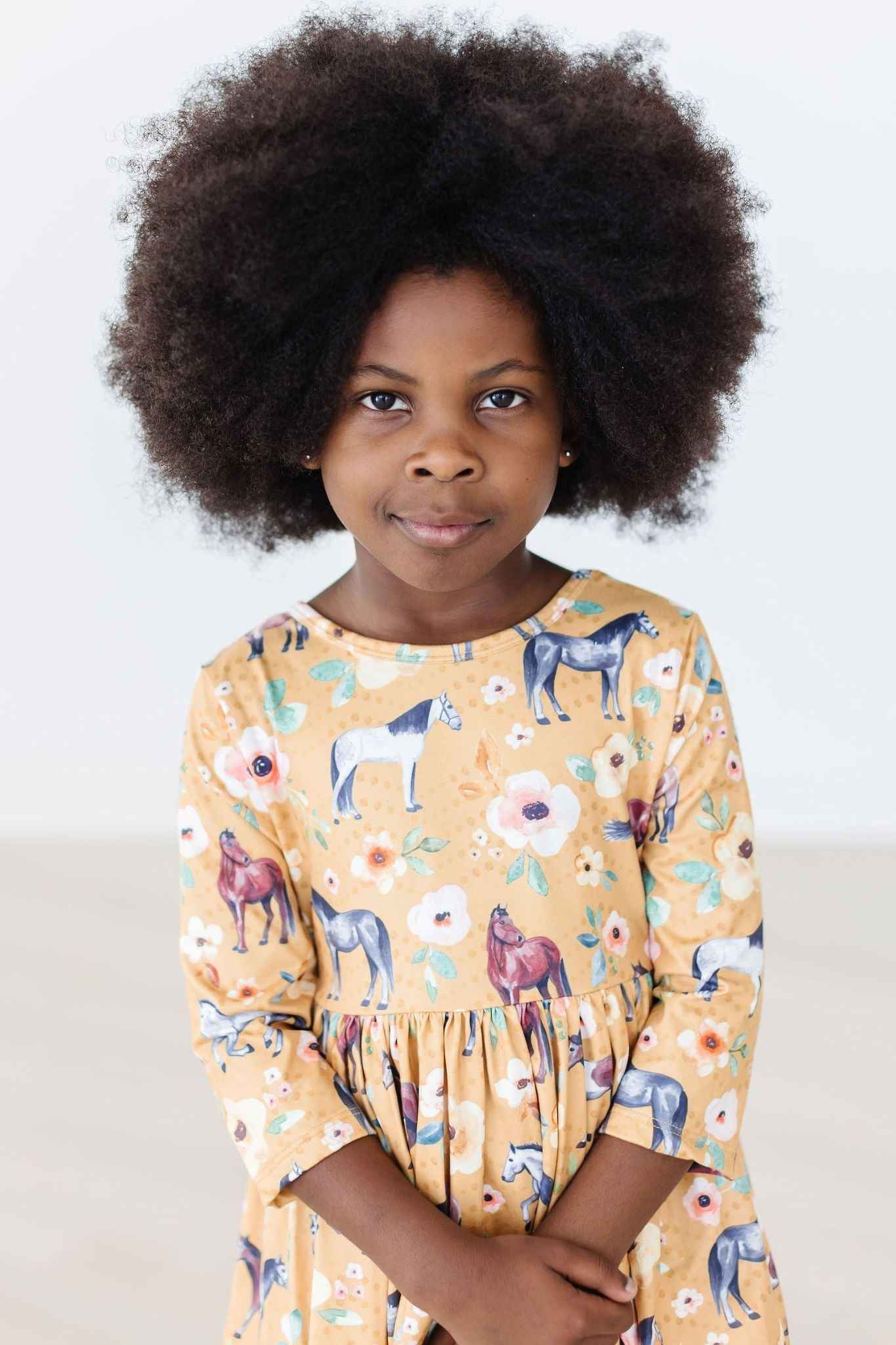 Ponies & Poppies 3/4 Sleeve Pocket Twirl Dress