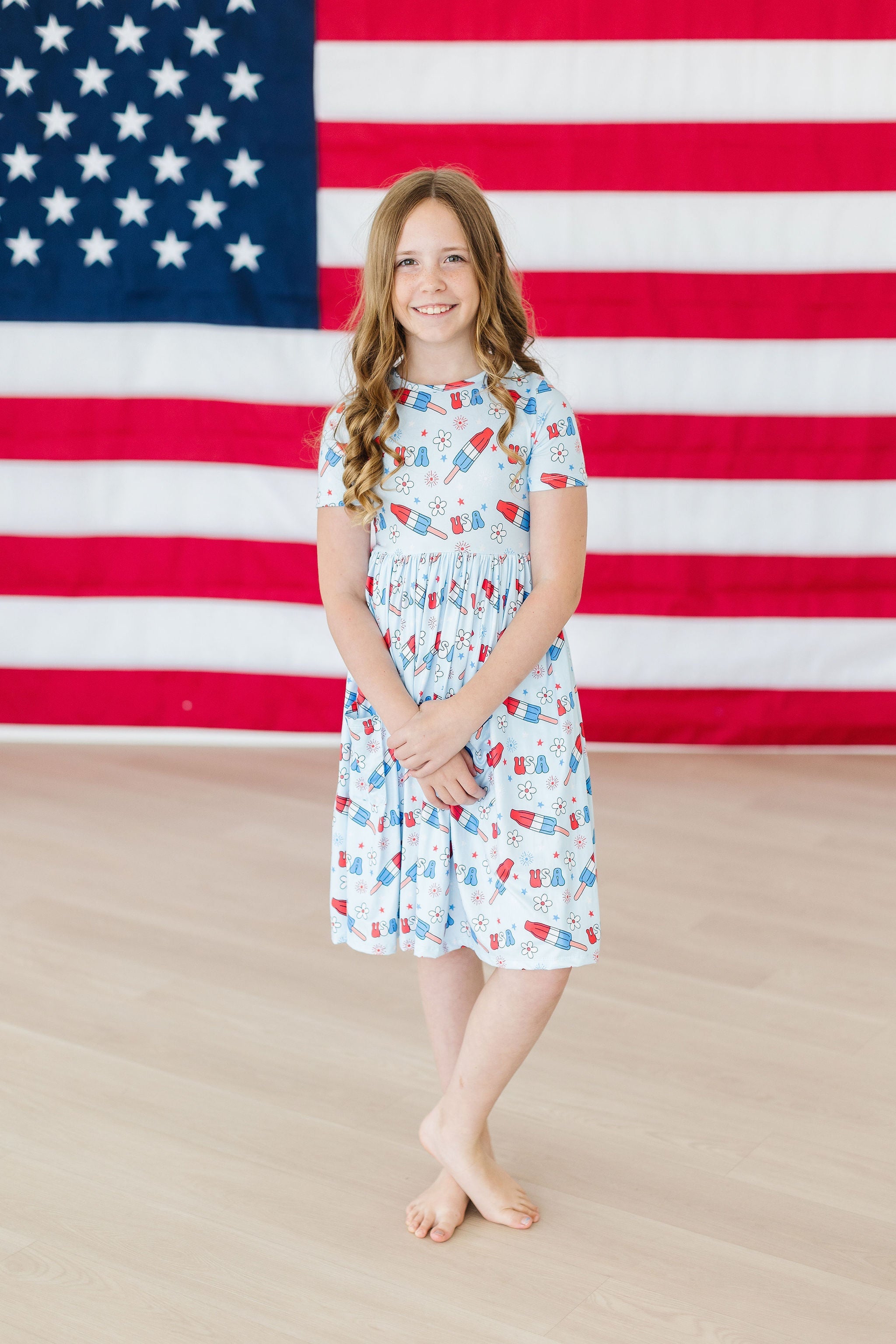 SALE Proudly Patriotic S/S Pocket Twirl Dress