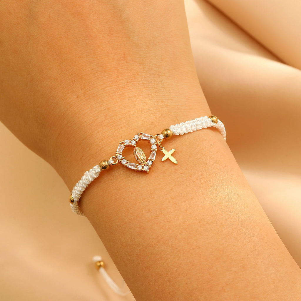Virgin Mary Braided Bracelet with Cross Pendant