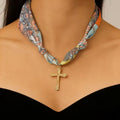 Hand-Tied Silk Scarf Cross Necklace