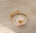 Stainless Steel Colorful Beaded Flower Ring