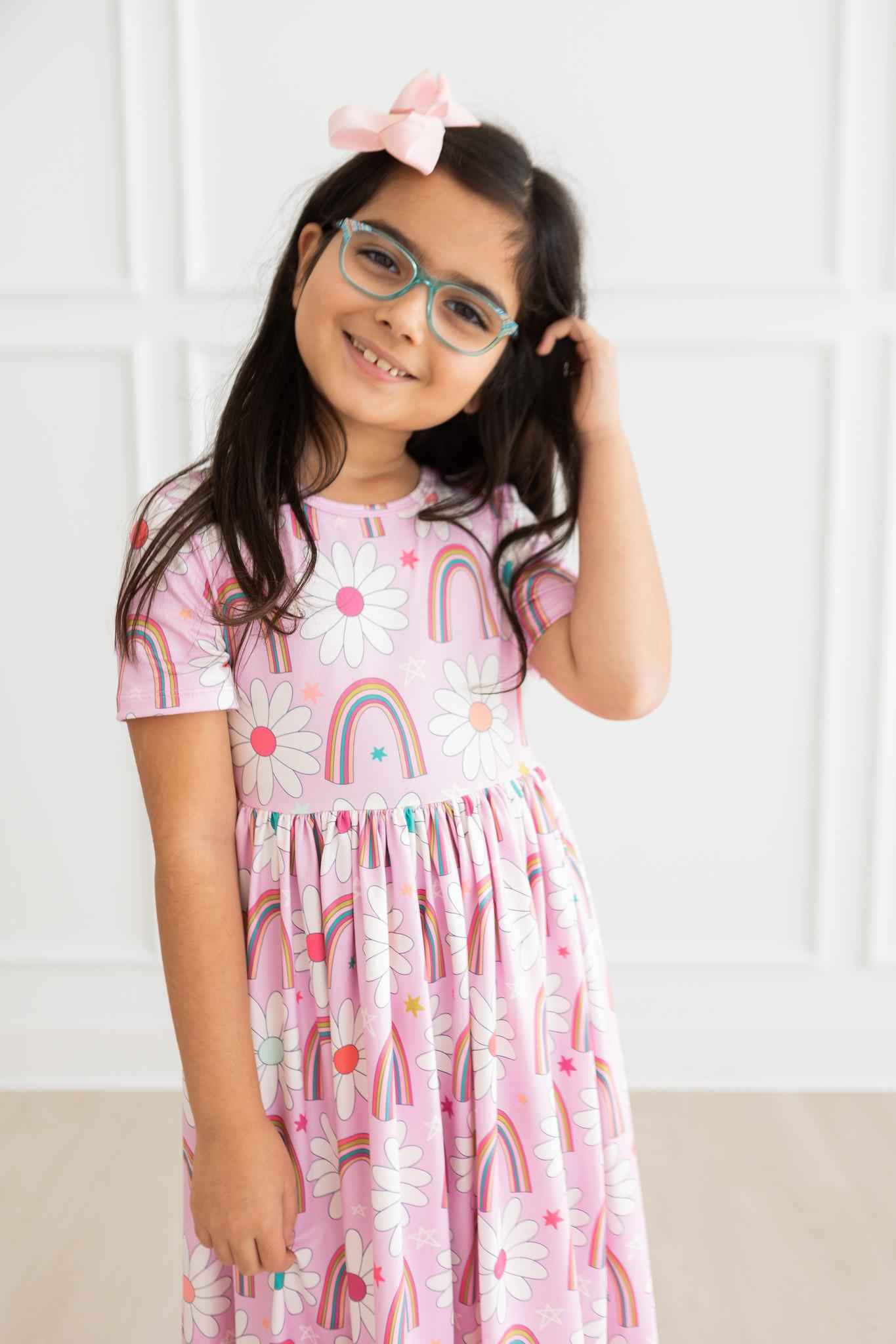 Rainbow Daisies S/S Pocket Twirl Dress