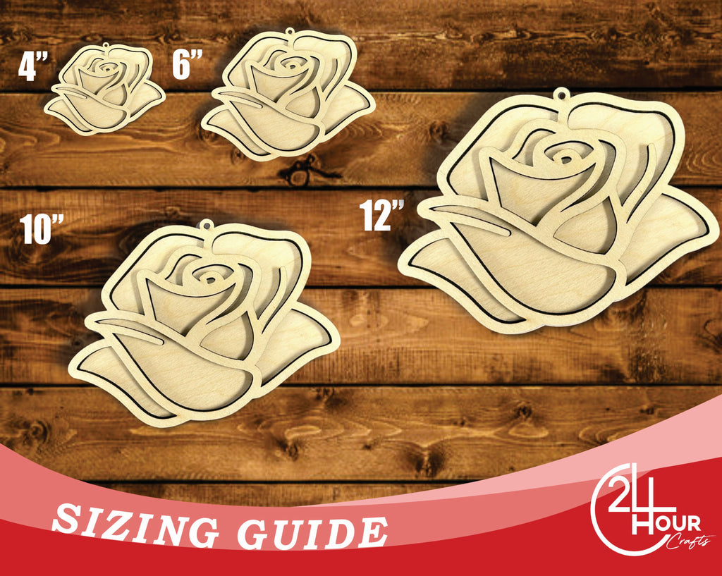 Unfinished Wood 2 Layer Rose Shadowbox Shape | DIY Craft Cutout | up to 46" DIY