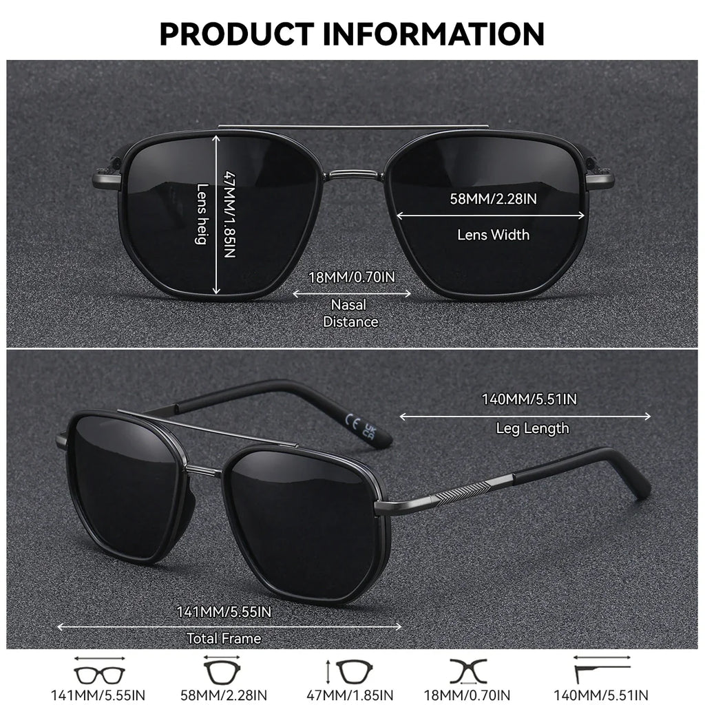 BARCUR Sunglasses Men’s Polygon Fashionable Frame – Polarized UV400 Protection for Summer Driving Outdoor and Casual Wear – Stylish Comfortable Thickened Striped Design with TAC Lenses