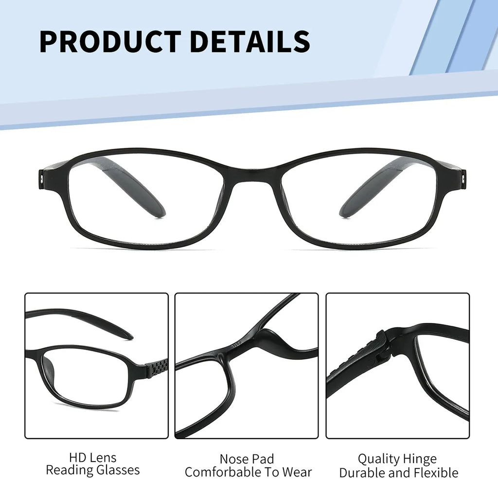 BARCUR Original Classic Presbyopia Glasses for Men and Women High-Quality Plastic Frame with Hinge Splicing Pattern and Mirror Legs Transparent AC Lenses for Reading