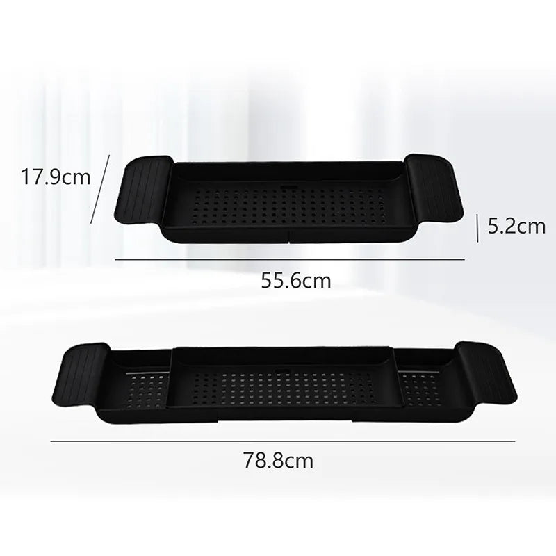 Multi-Function Bathtub Accessories: Retractable Bath Shelf, Tub Storage Rack, Towel Organizer for Bathroom
