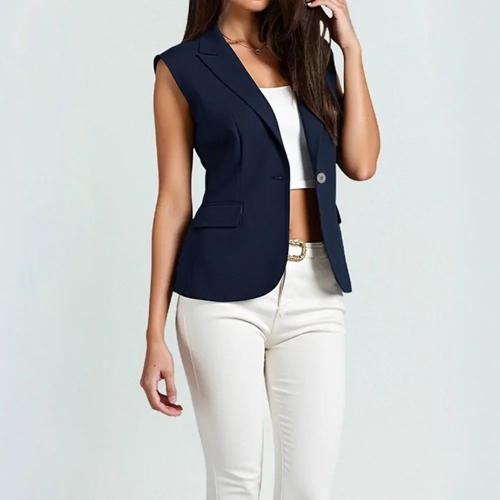 Vests Summer Daily Basic Simple Button Sleeveless Shirt Collar Office Lady Vests For Women