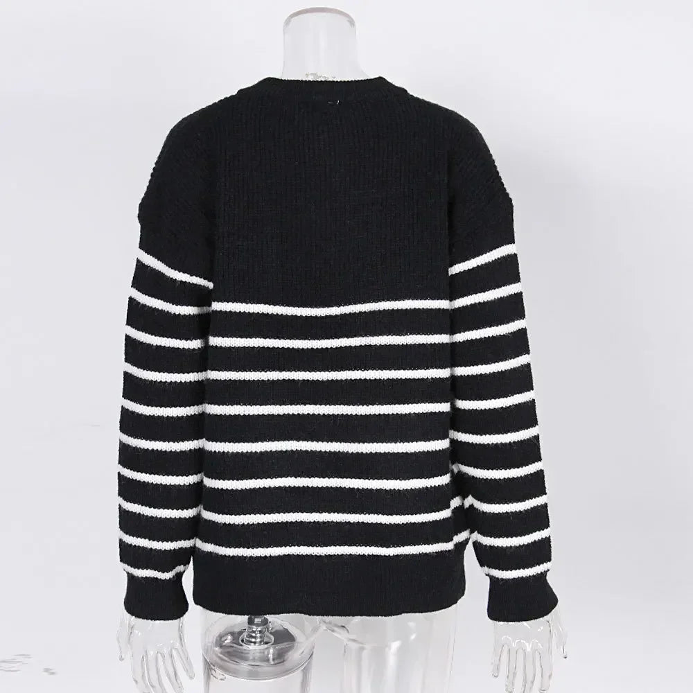 Spring Women Sweater Striped O-neck Long Sleeve Warm Thick Sweaters Female Spring New Trendy Elegant Casual Ladies Clothes