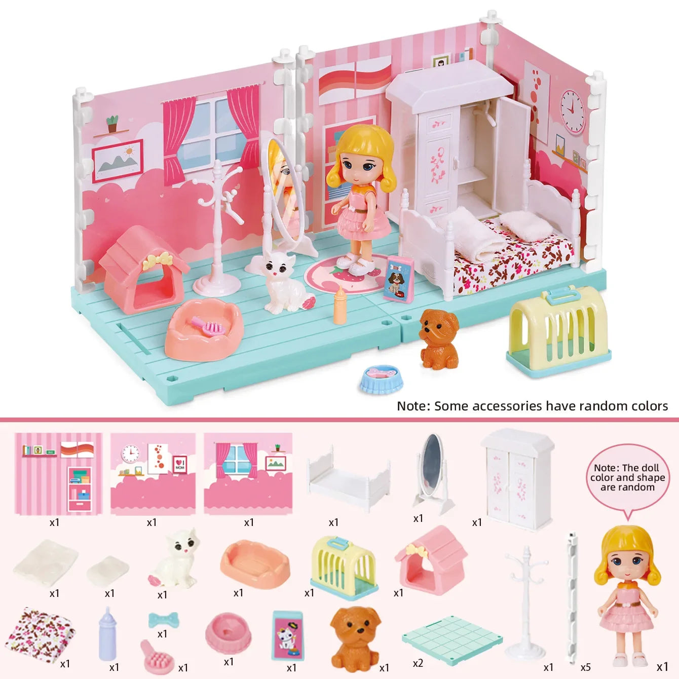 Mini Home Accessories DIY Doll House Furniture Assembly Model Simulated Bedroom Kitchen Decoration Pretend Play Toy Girl Gift