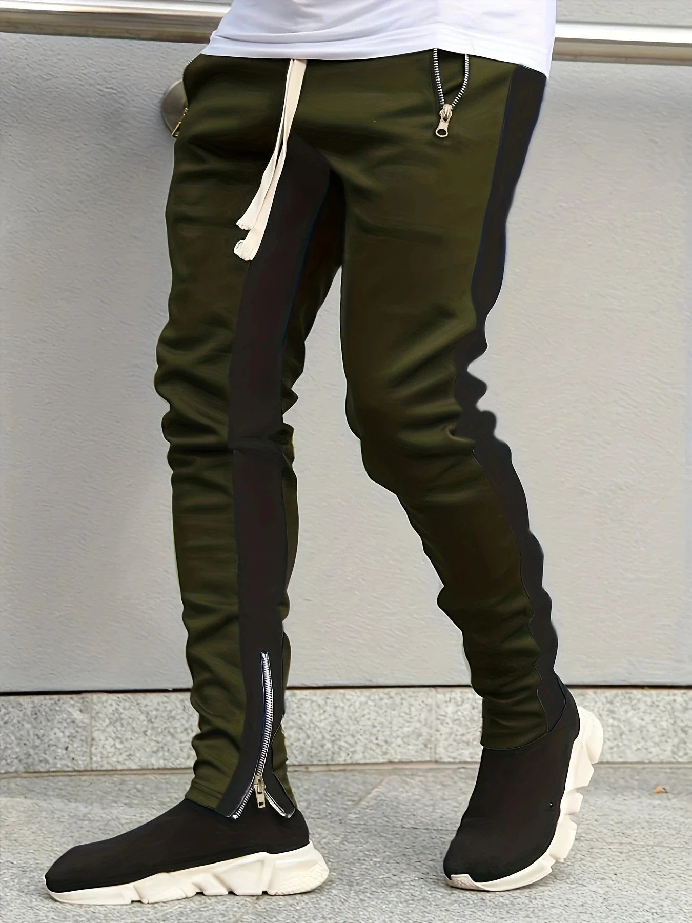 Men Sweatshirts Jogging Pants Men Casual Pants Men Stylish Color Block Zip Pockets Drawstring Sports Skinny Pants Trousers Pants