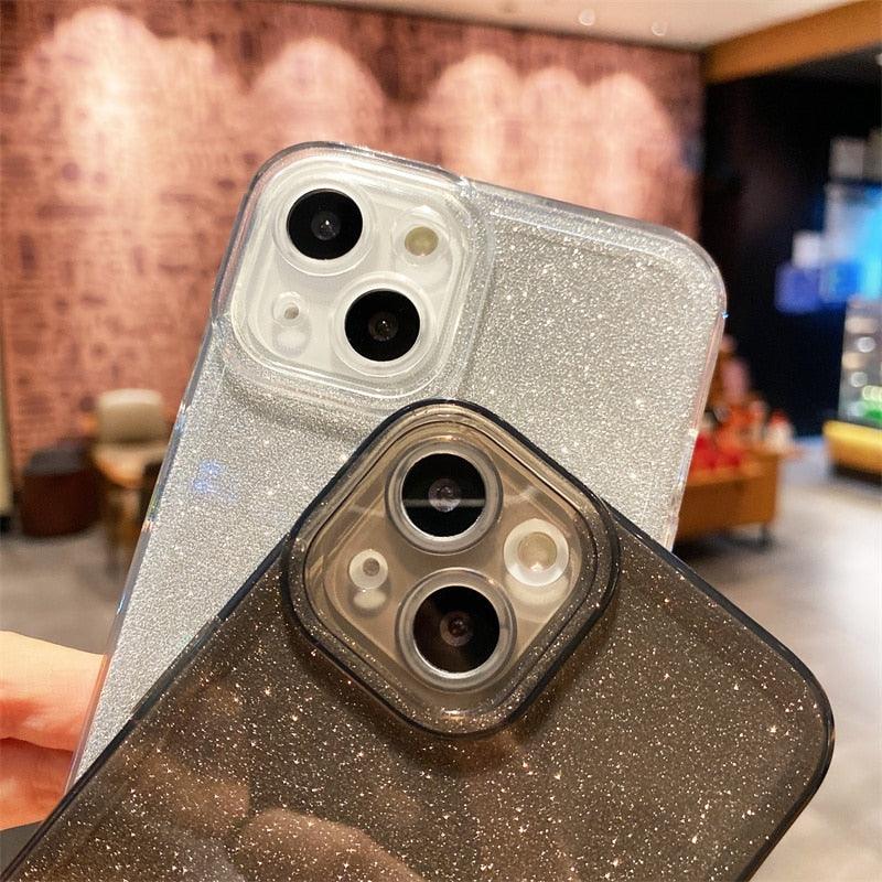 Solid Color Silicon For iPhone 12 Case Fashion Glitter Phone Case For iPhone 13 11 Pro Max X XR XS Max 8 Plus Glitter Shiny Elegant Case Luxury Clear Transparent Colored Case for iPhone