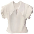 2025 Shirts for Women Ruffles Turn Down Collar Tshirt Fashion Temperament Party Zipper Y2K Tops Korean Summer White Pleated Tees