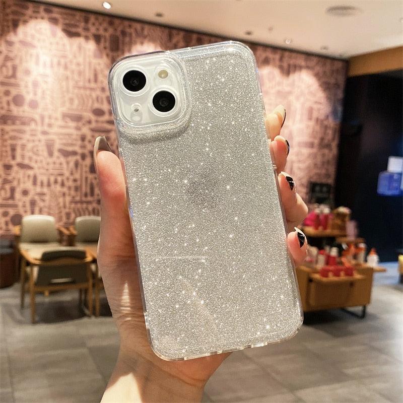 Solid Color Silicon For iPhone 12 Case Fashion Glitter Phone Case For iPhone 13 11 Pro Max X XR XS Max 8 Plus Glitter Shiny Elegant Case Luxury Clear Transparent Colored Case for iPhone