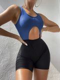 New Solid Color Matching Boxers Hollow One-piece Swimsuit Bikini