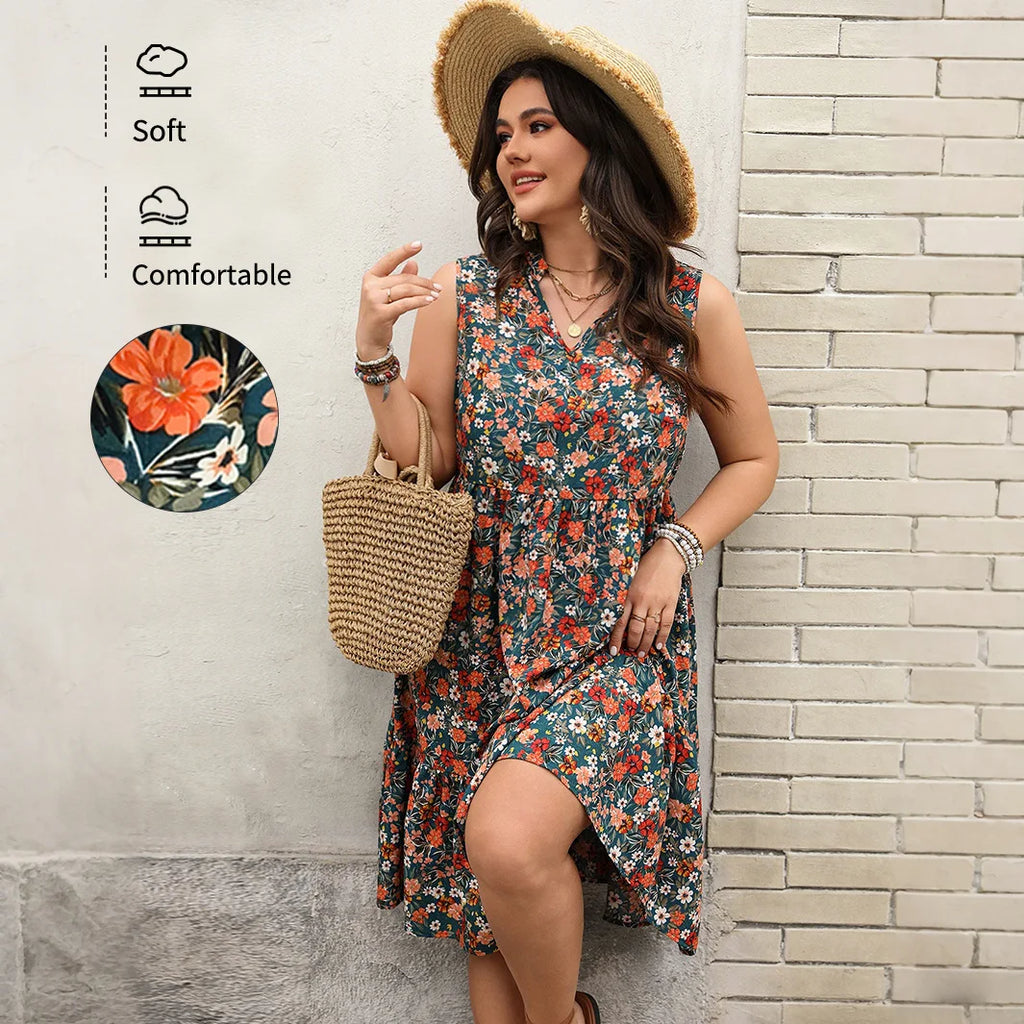 Dress  2025 Spring and Summer Foreign Trade Temperament Elegant Fashion Printed Sleeveless Dress for Women
