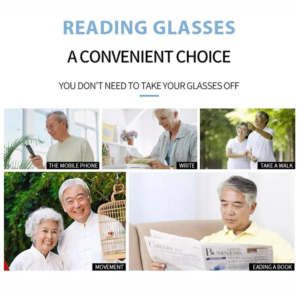 BARCUR Original Classic Presbyopia Glasses for Men and Women High-Quality Plastic Frame with Hinge Splicing Pattern and Mirror Legs Transparent AC Lenses for Reading