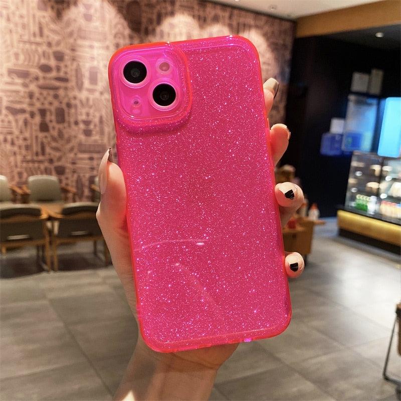 Solid Color Silicon For iPhone 12 Case Fashion Glitter Phone Case For iPhone 13 11 Pro Max X XR XS Max 8 Plus Glitter Shiny Elegant Case Luxury Clear Transparent Colored Case for iPhone