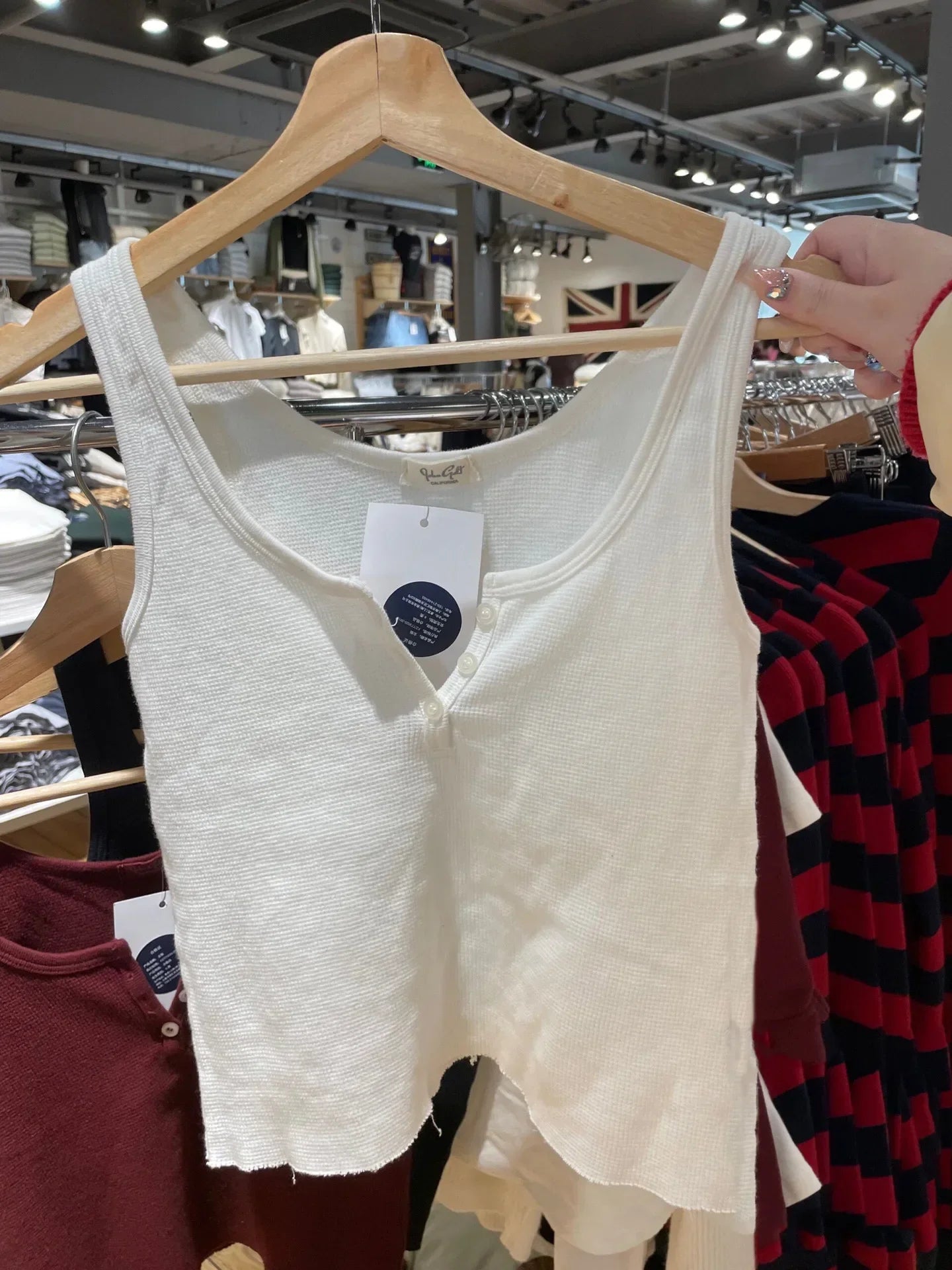 Buttons Waffle Cotton Tank Top Woman Round Neck Sexy Sleeveless Retro Crop Tops  Summer Solid Simple Vintage Y2k Vest Chic