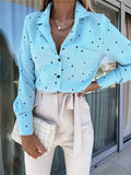 Spring Slim Button Polka Dot Long Sleeve Pocket Shirt Top Women's Clothing