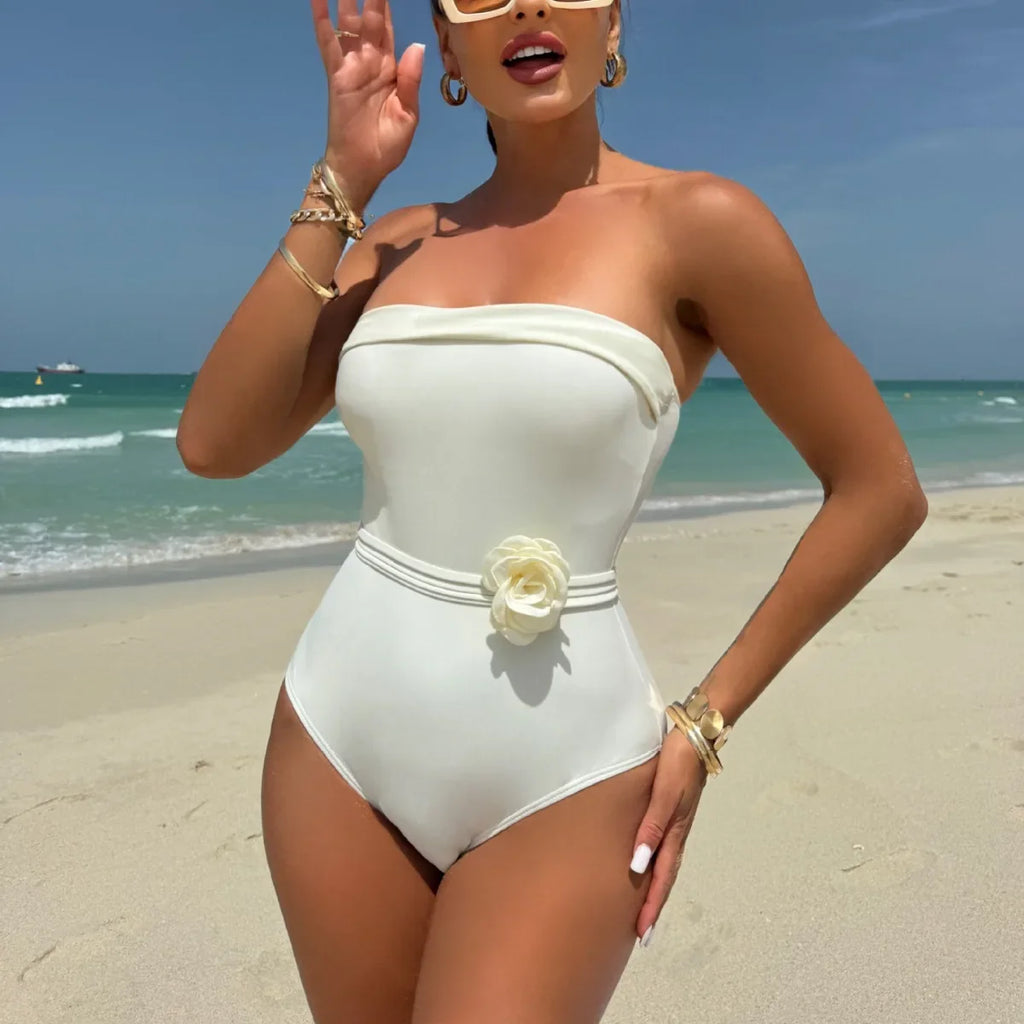 New One-piece Multi-wear One-piece Drawstring Strap Small Flower Swimsuit Swimsuit Bikini
